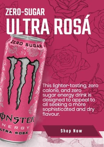 Monster Ultra Rosá zero-sugar energy drink ad